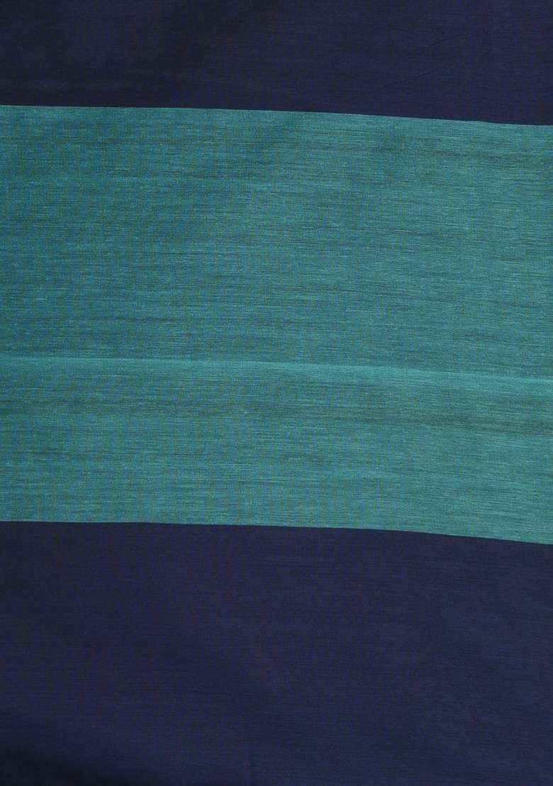 Teal Blue Striped Cotton Saree Set for Diwali and Festive Wear - Indya