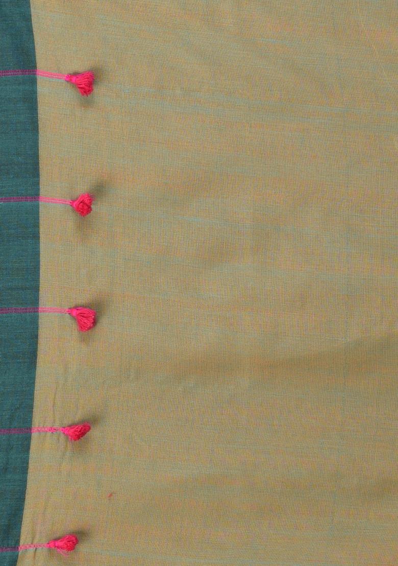 Laurel Green Solid Cotton Saree Set - Indya