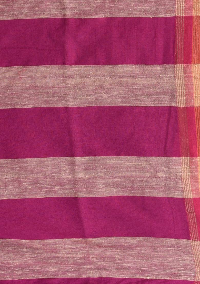 Magenta Solid Cotton Saree Set - Indya