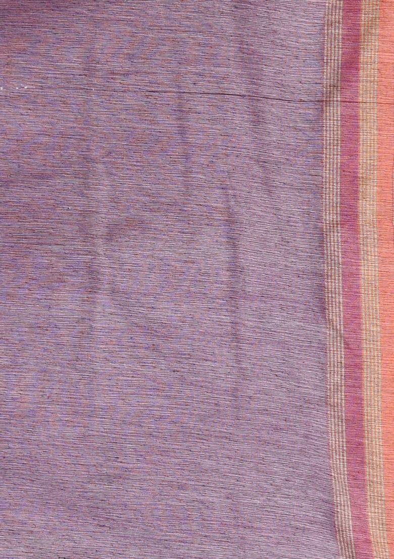 Magenta Striped Cotton Saree Set - Indya