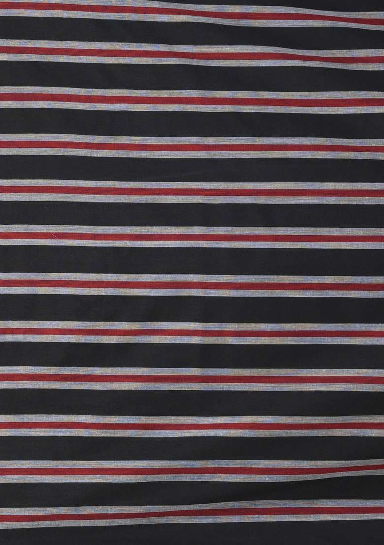 Black Striped Cotton Saree Set for Diwali and Festive Wear - Indya
