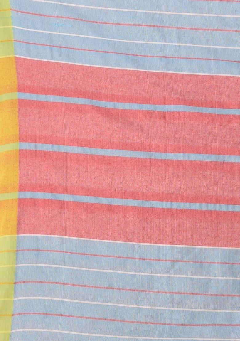 Light Violet Striped Cotton Saree Set - Indya