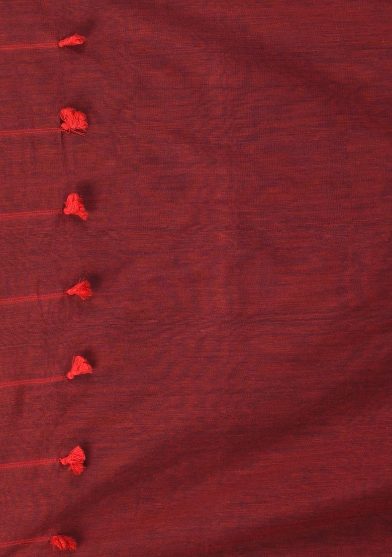 Black Solid Cotton Saree Set - Indya