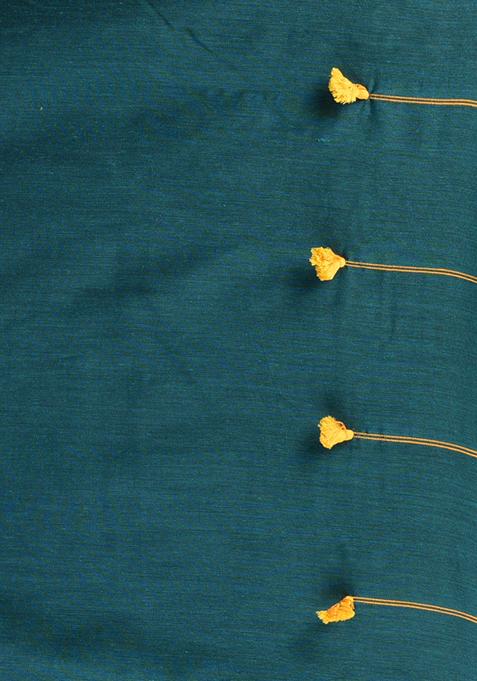 Teal Blue Solid Cotton Saree Set