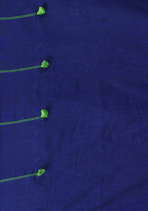 Blue Solid Cotton Saree Set