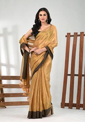 Golden Solid Tissue Saree Set