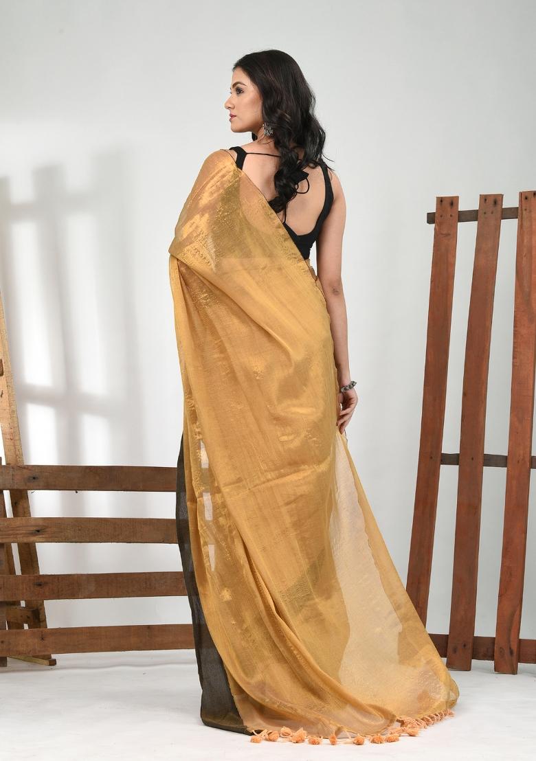 Golden Solid Tissue Saree Set