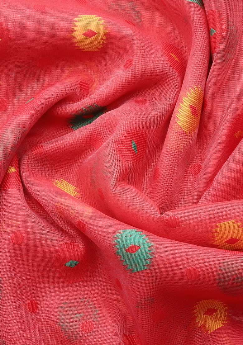 Red Embroidered Cotton Saree Set - Indya