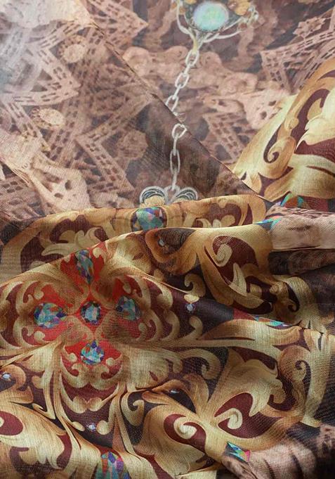 Grey Printed Chanderi Saree Set