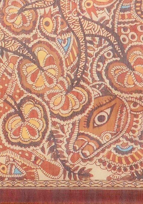 Brown Printed Chanderi Saree Set