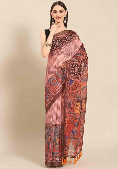 Pink Printed Chanderi Saree Set