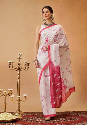 Pink Printed Cotton Saree Set