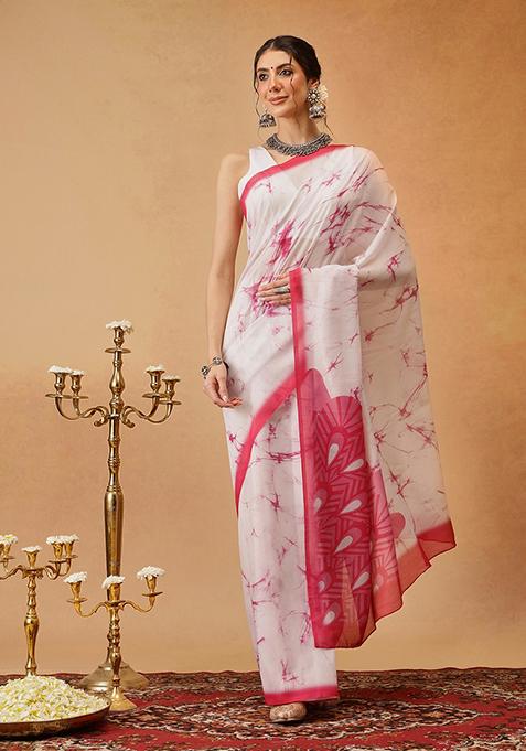 Pink Printed Cotton Saree Set