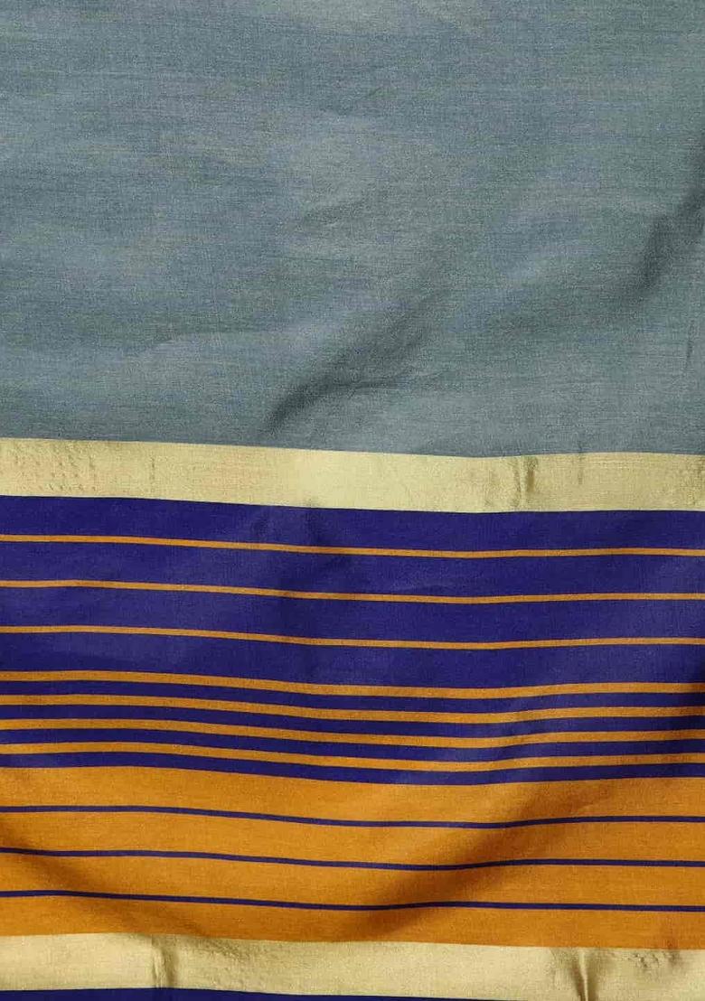 Grey Embroidered Silk Saree Set - Indya