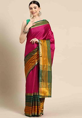 Pink Embroidered Silk Saree Set