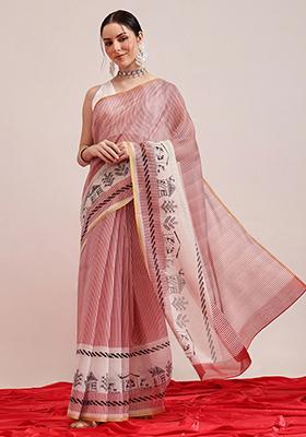 Maroon Printed Chanderi Saree Set
