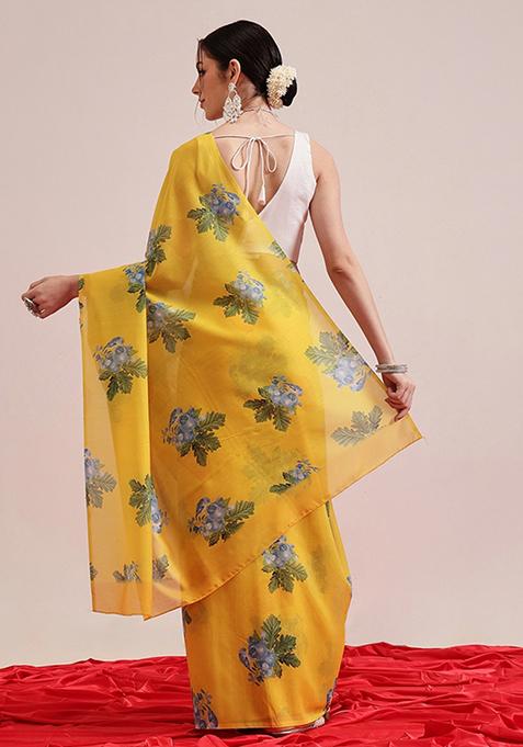 Women  Printed Pure_Cotton Ethnic Yellow Saree