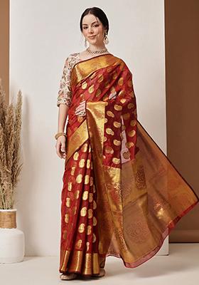 Maroon Zari Work Silk Saree Set