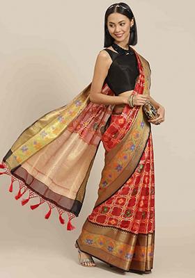 Red Embroidered Silk Saree Set