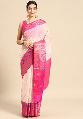 Off White Woven Silk Saree Set