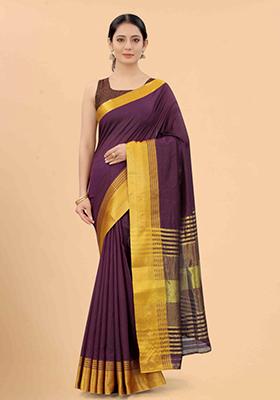 Purple Zari Work Silk Saree Set
