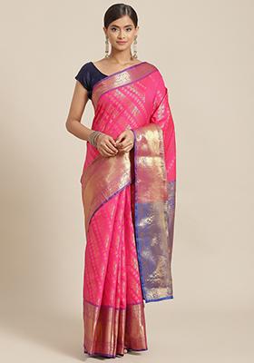 Pink Embroidered Silk Saree Set