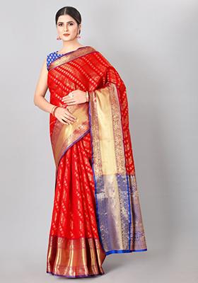 Red Embroidered Silk Saree Set