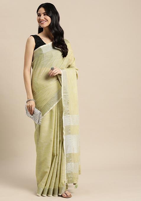 Rama Green Zari Work Cotton Saree Set
