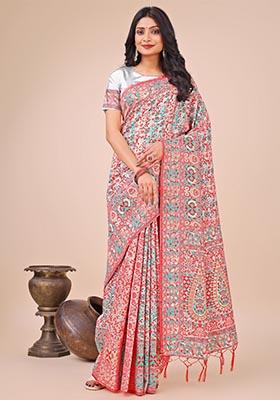 White Zari Work Cotton Saree Set