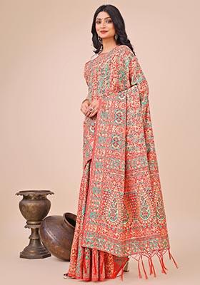 Cream Zari Work Cotton Saree Set