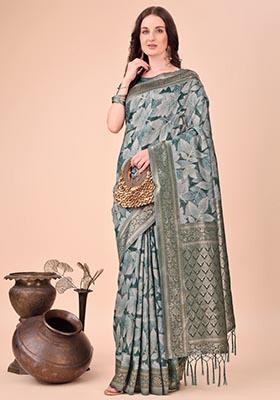 Green Zari Work Cotton Saree Set