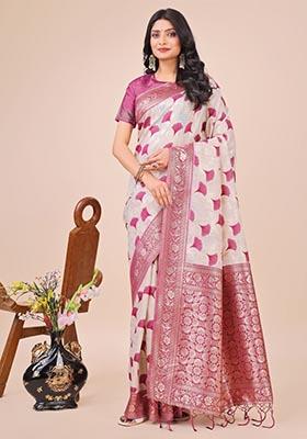 Magenta Zari Work Cotton Saree Set