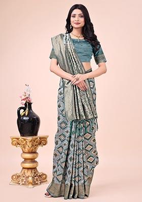 Green Zari Work Cotton Saree Set