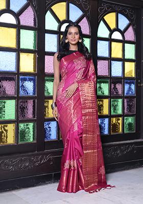 Purple Printed Silk Saree Set