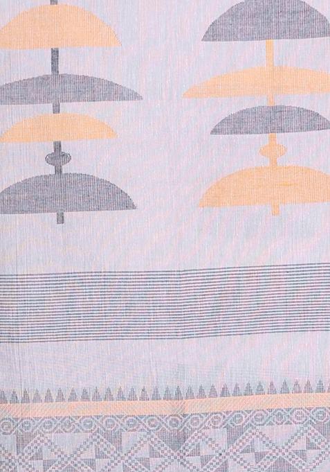 Ecru Embroidered Cotton Saree Set