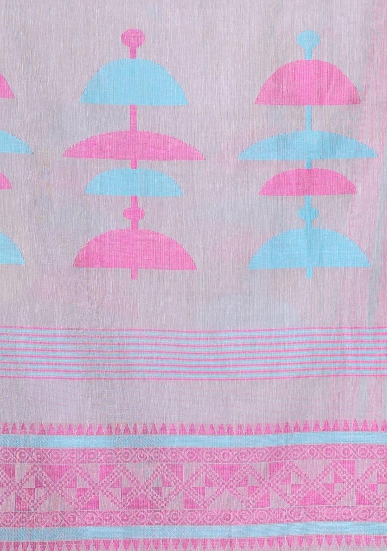 Ecru Embroidered Cotton Saree Set