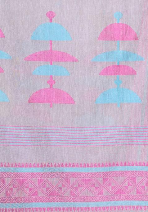 Ecru Embroidered Cotton Saree Set