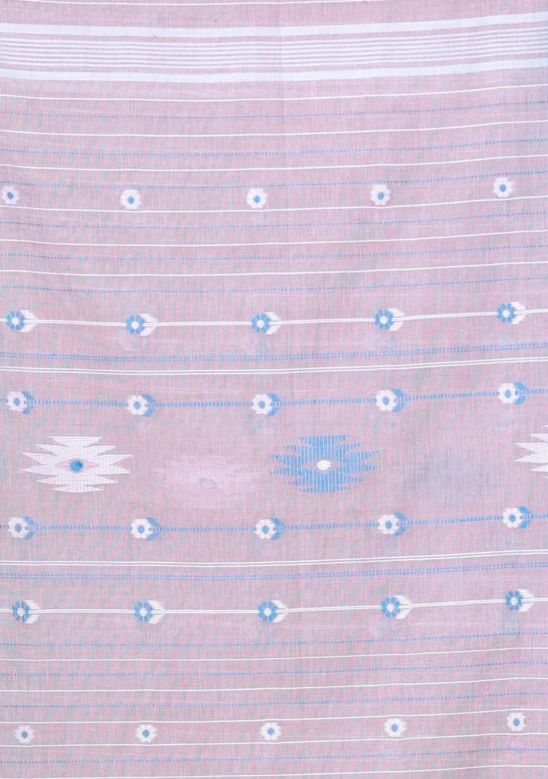 Ecru Floral Print Cotton Saree Set - Indya