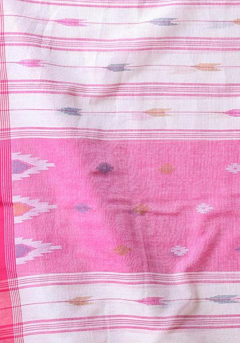 Off White Embroidered Cotton Saree Set