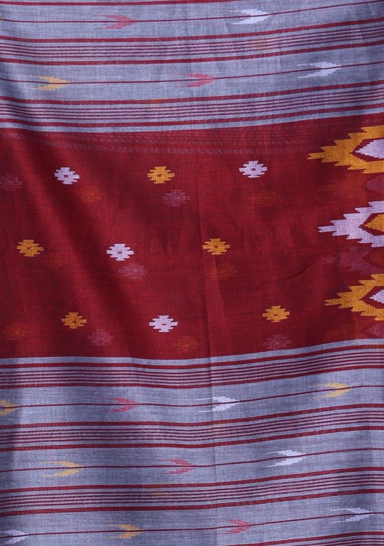 Grey Embroidered Cotton Saree Set - Indya