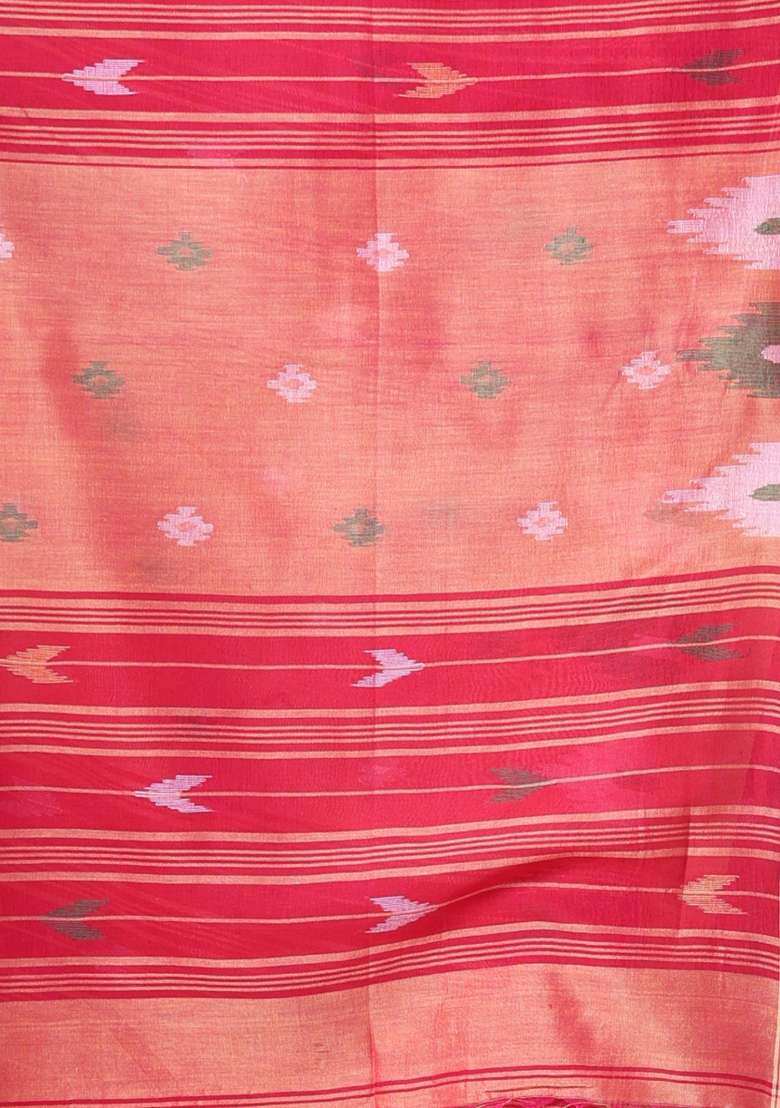 Red Cotton Saree Set with Embroidered for Diwali | Wedding & Festive Wear - Indya
