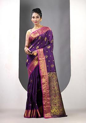Violet Zari Work Silk Saree Set