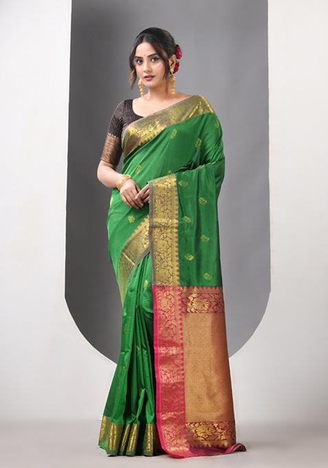 Green Zari Work Silk Saree Set
