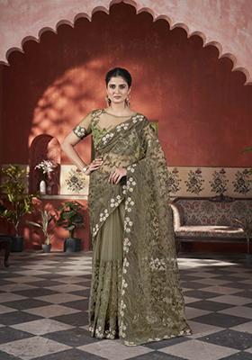 Sea Green Embroidered Net Saree Set
