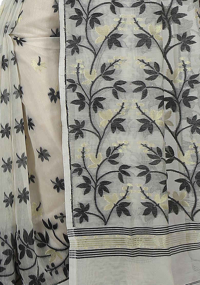 White Jamdani Art Silk Saree