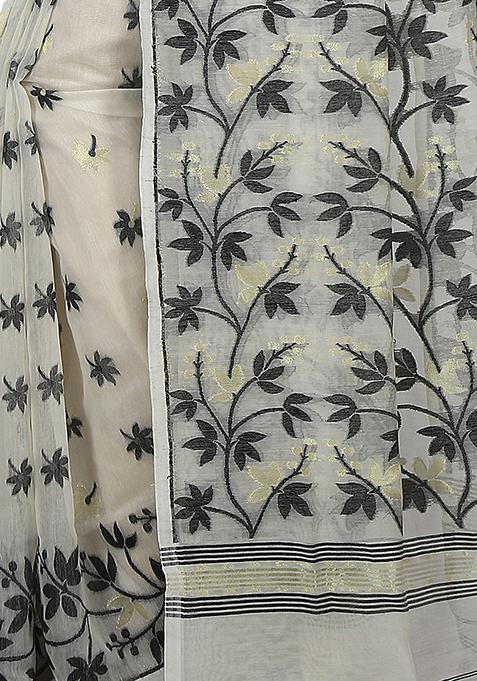 White Jamdani Art Silk Saree