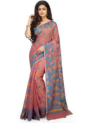 Pink Jamdani Art Silk Saree