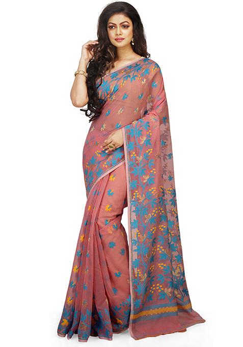 Pink Jamdani Art Silk Saree