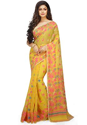 Yellow Jamdani Art Silk Saree