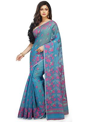 Sky Blue Jamdani Art Silk Saree